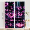 2PCS Neon Pink Love Technology Style Curtains   Trendy Cool Style   Suitable for Bedroom and Living Room   Pull up Pocket Style