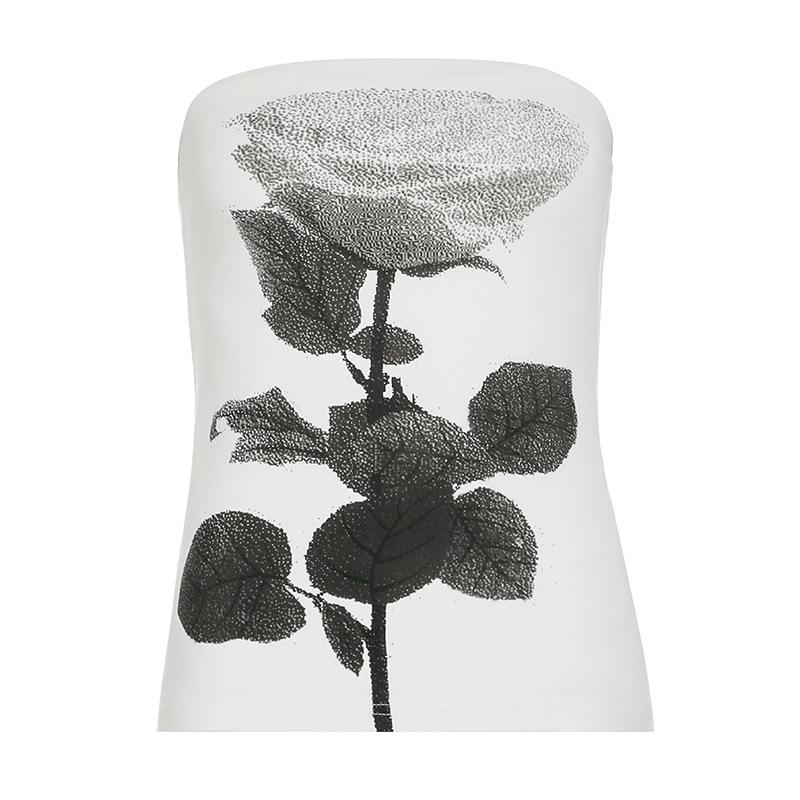 

Женский струйный принт розы с открытой спиной, без бретелек, с открытой спиной, с открытой спиной, с модным топом S белый