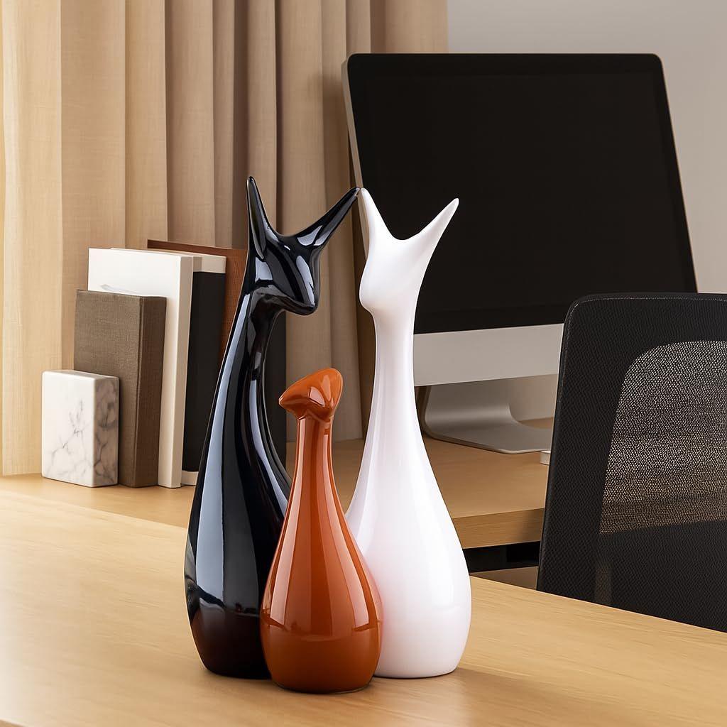 

Декор для дома Статуэтка счастливого оленя Семейные керамические фигурки - (Набор из 3 штук, Черный, Коричневый, Белый)