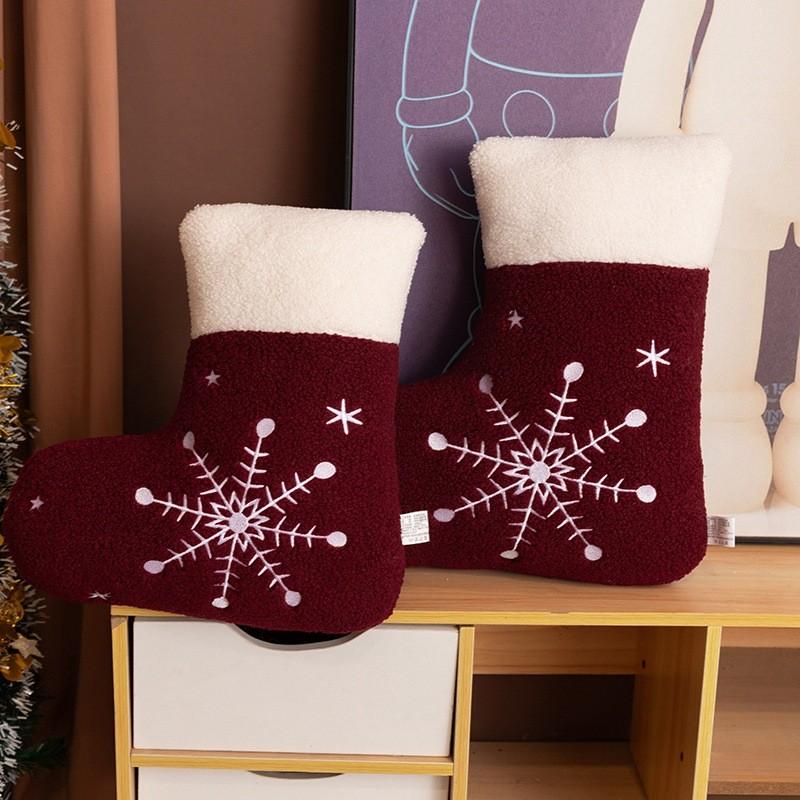 Christmas Decor Plush Sock With Embroidered Snowflake And Gift Bag For Holiday Home Decor