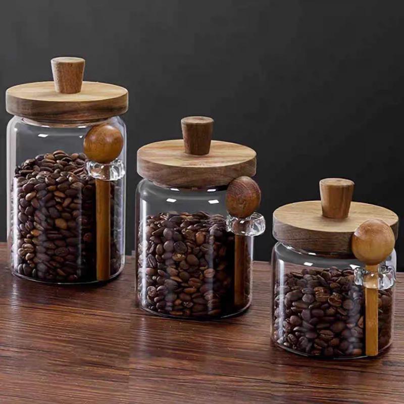 High Borosilicate Glass Storage Jar with Lid and Spoon for Grains, Cereals, Coffee, and Tea