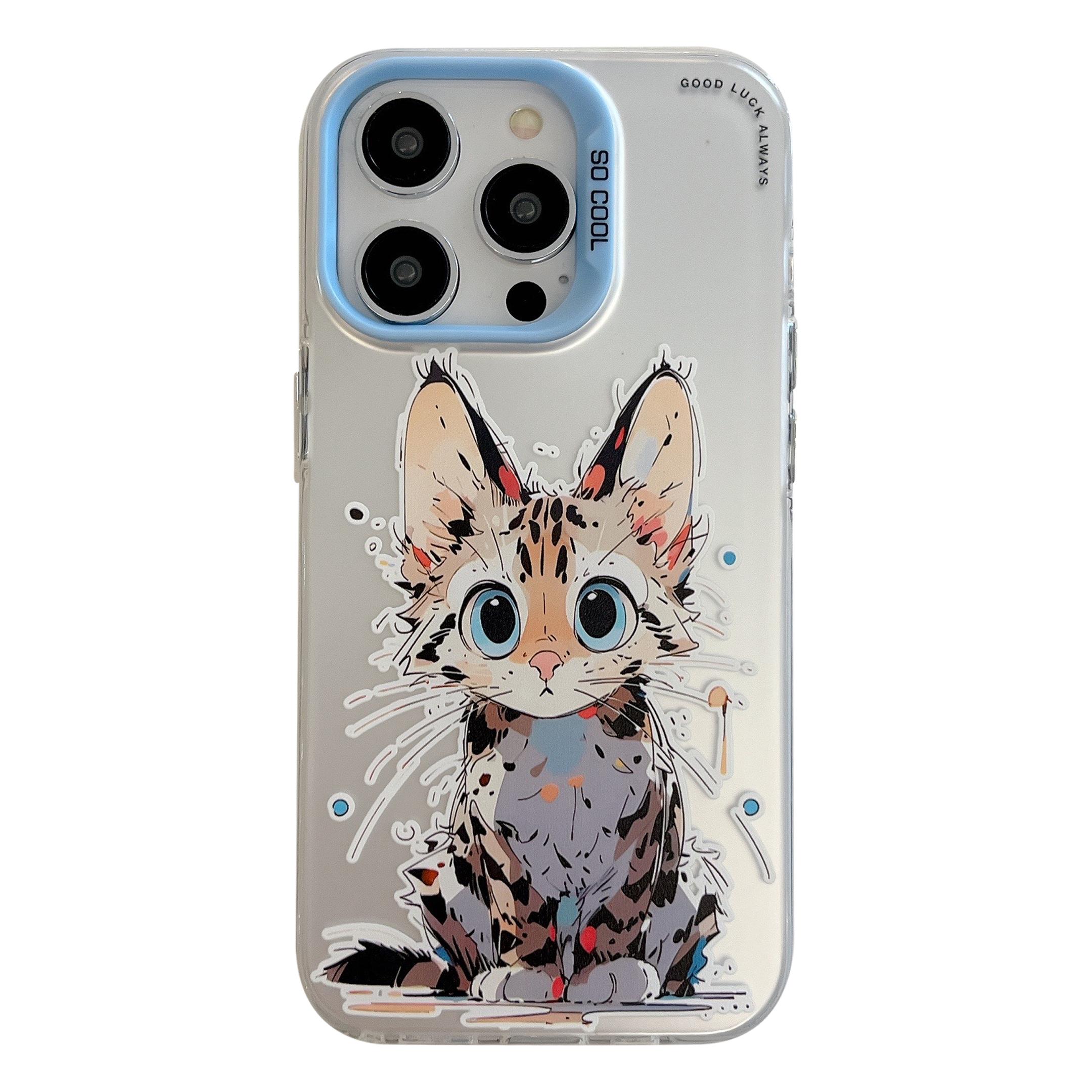 

For iPhone 13 Pro Max Graffiti Animal Pattern Case PC+TPU Shock Absorbing Phone Cover Dazed Cat