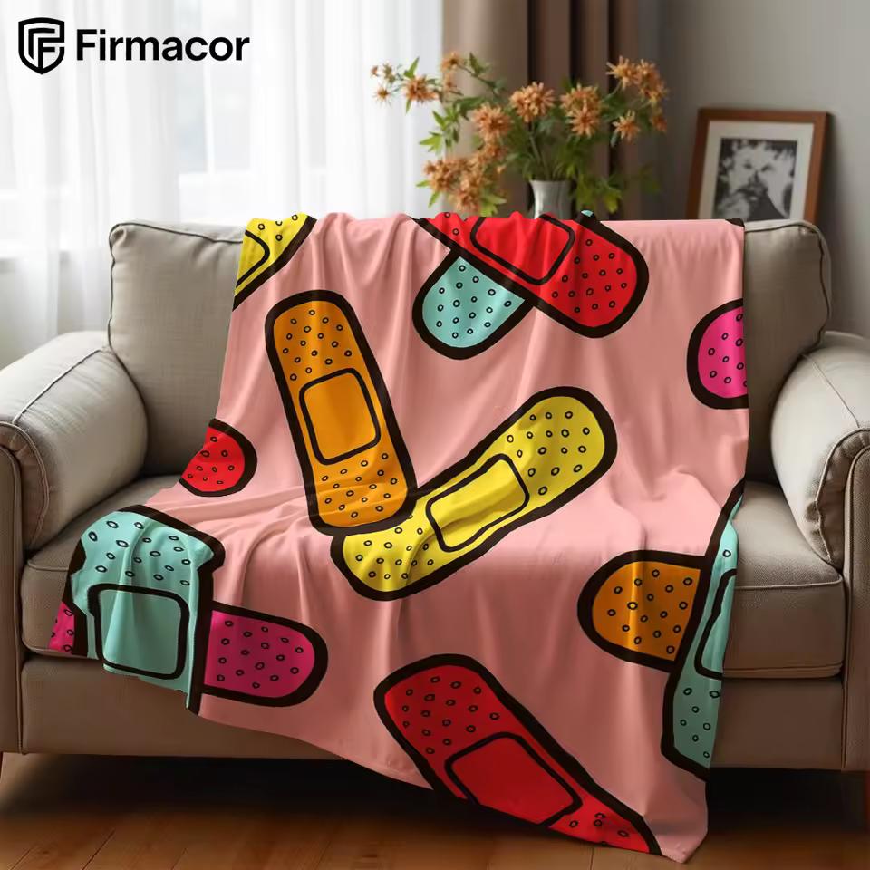 Bandage Cartoon Anime Print Flannel Blanket Soft Warm Throw for Kids Bedroom Sofa Bed Christmas Office Car
