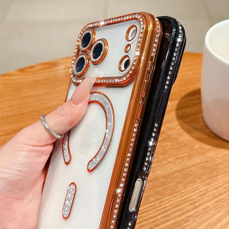 Bling Kristall Linsenfolie für Magsafe Transparente Handyhülle für iPhone 17 16 15 11 12 13 14 Pro Max Plus 17Air 16e Magnetische Abdeckung