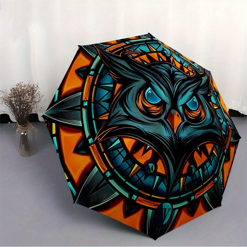 1pc Owl Mandala Automatic Open/close Umbrella, 8-Rib Sturdy Structure, Portable Travel Umbrella, Parties, Everyday Use, Outdoor Accessory, A