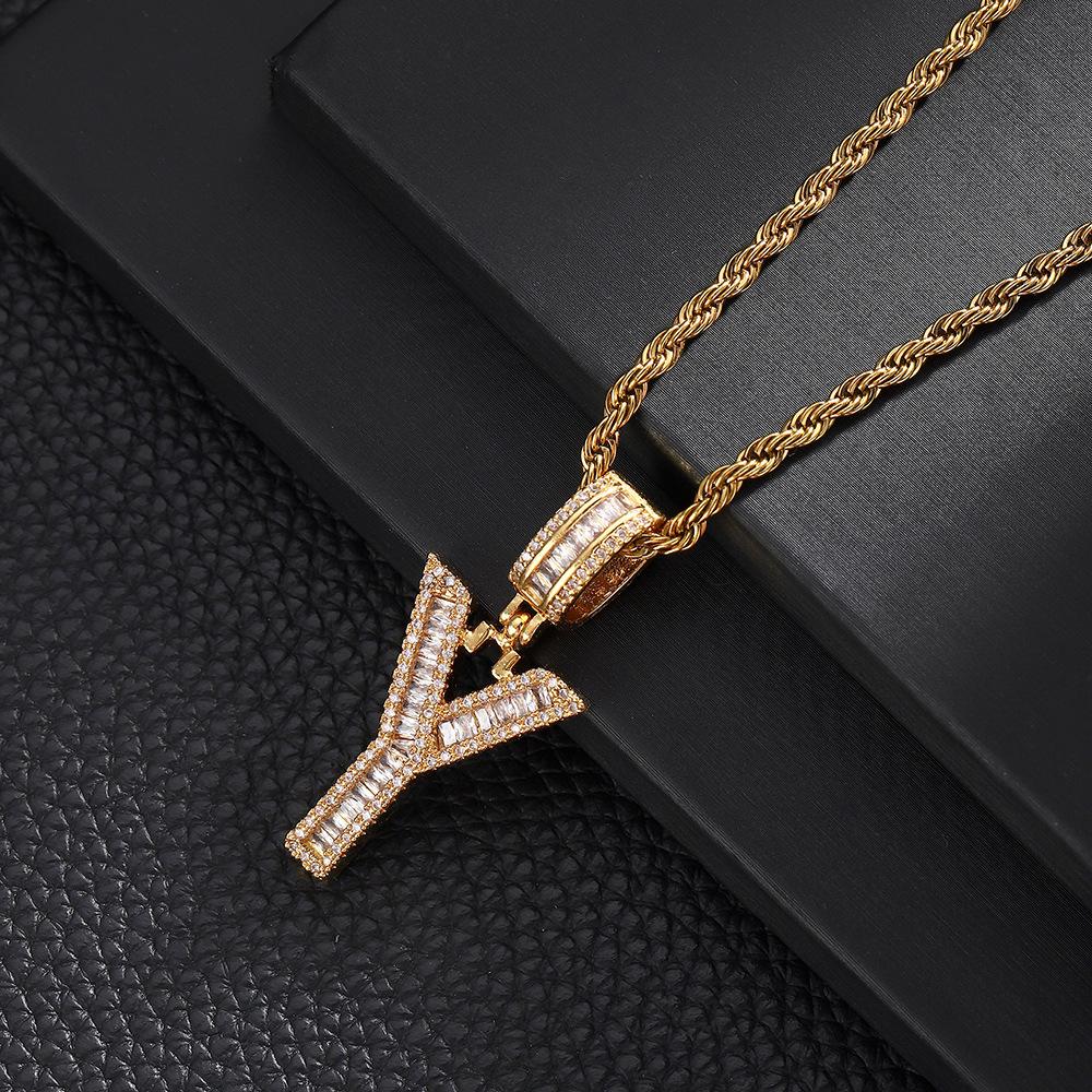 26 English Letters Pendant Necklace Copper Inlaid Zircon Versatile Jewelry Necklace