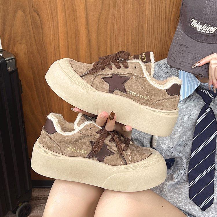 Korean Version Thick-soled Old Dirty Little Dirty Shoes Lamb Wool Shoes Star Velvet Cotton Shoes Casual Bread Shoes Board Shoes Women