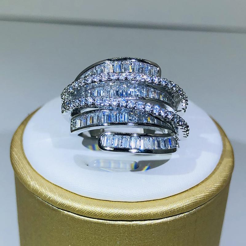 High Quality Interwoven Geometric White Zircon Ring 925 Silver For Ladies Men Wedding Party Engagement Jewelry Gift