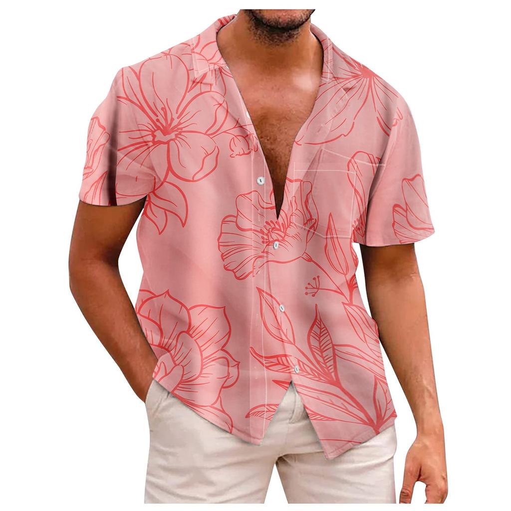 Summer New Men's Printed Slim Fit Shirt Large Fashion Casual Short Sleeve Shirt Men