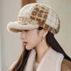 Lamb Fleece Plaid Octagonal Hat Women's Autumn and Winter Beret Casual Warm Windproof Hat Women's Winter Knitted Wool Hat Outdoor Travel Windproof Hat