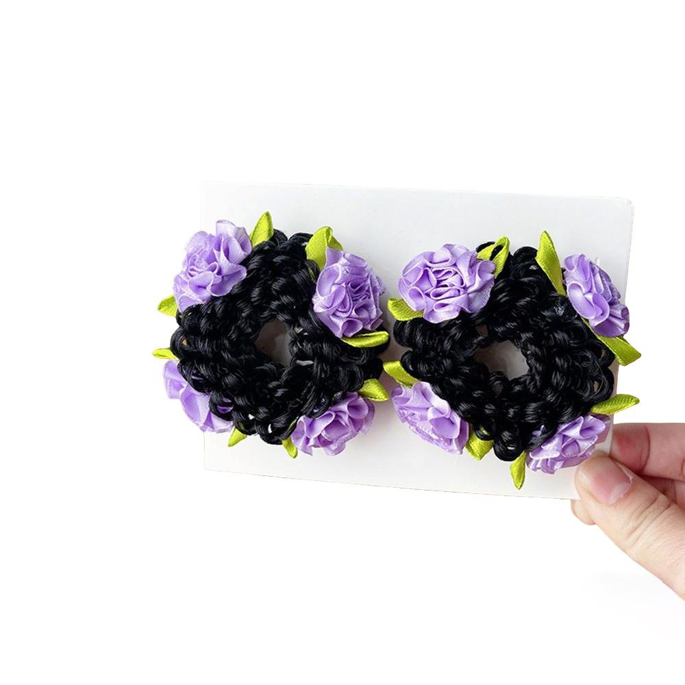 Aylhfo Girls' Spring 2pcs Colorful Flower Wig Scrunchies/Cute Bohemian Style Fabric Flower Wig Ponytail Hair Ties