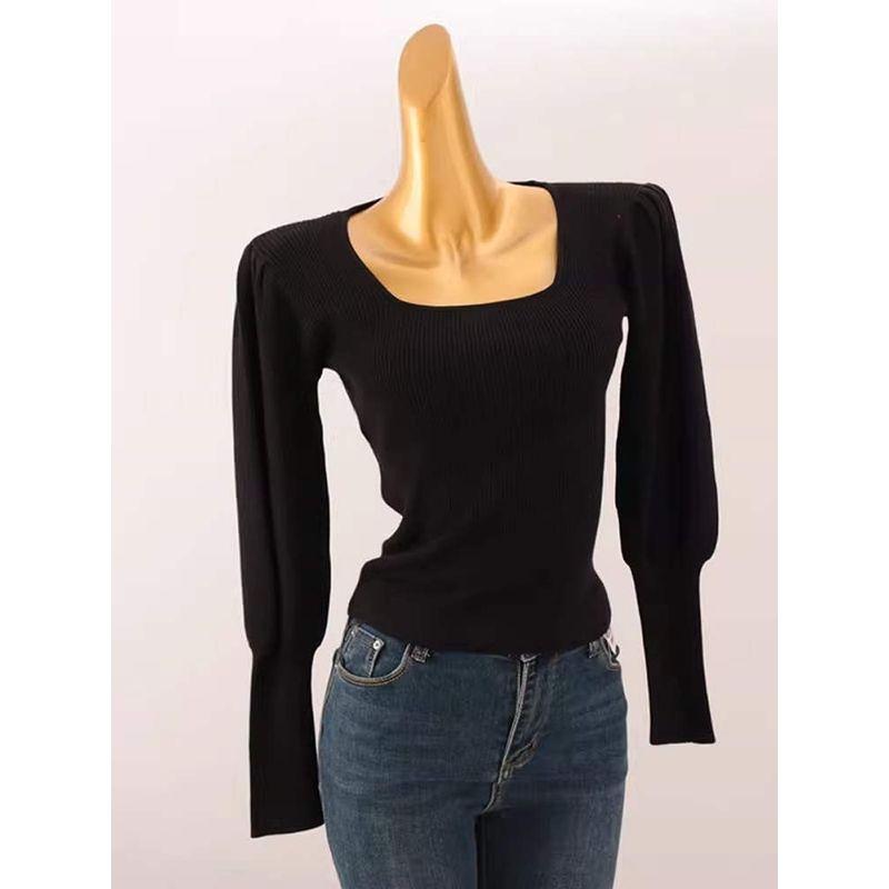 T's American Single Square Collar Lantern Sleeve Pullover Knitwear Export Silm Slim Looking French Base Shirt