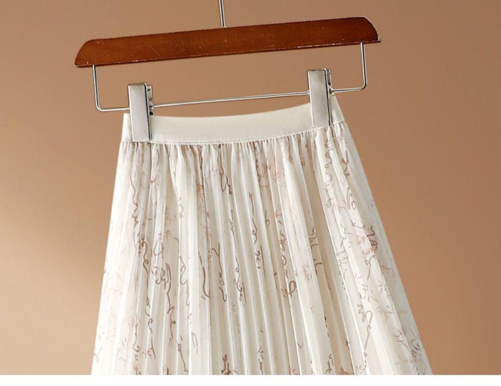 Elegant High-Waist Calligraphy Print Mid-Length Skirt