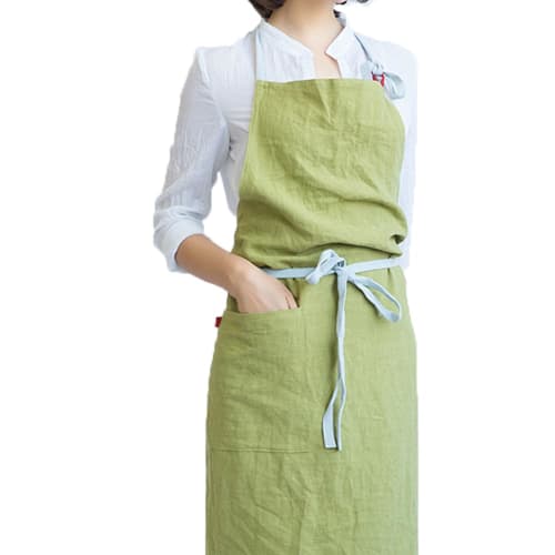 

pobowlgarls 100% Organic Linen Cooking Apron, Simple Solid Design with Two Pockets, Waterproof, Moisture-Wicking, Quick-Drying, Unisex, for Kitchen, C