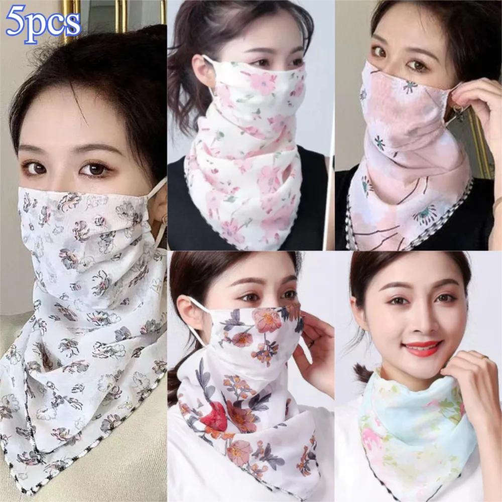 5pcs New Windproof Veil Ice Silk Breathable Face Protection Triangle Silk Scarf Sun Protection UV Loop Neck Scarf Thin Outdoor