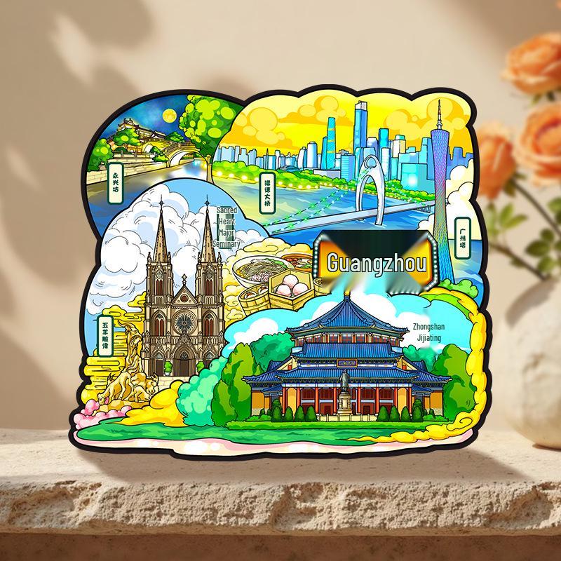 Guangzhou Bezienswaardigheden Koelkastmagneet: Xiaomanyao, Yanzhou Eiland, Guangji Brug, Shamian Eiland, Baiyun Berg, Lijm, Cultureel & Creatief