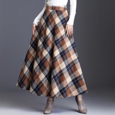 Plus Size Women Plaid Skirt Thick Warm Elegant Tall Waist Long Skirt Winter Casual Woolen Long Plaid Skirt Female Skirt