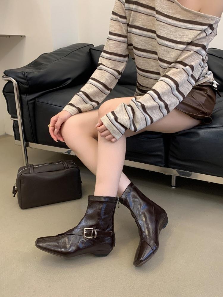 Belt buckle short boots women's autumn and winter new comfortable niche thin boots temperament fashion boots