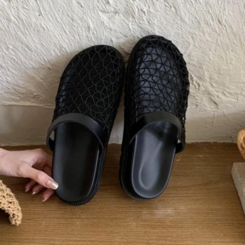 

Модные тапочки баотоу летние новые сетчатые с круглым носком полые жемчужные цветы бант-бабочка мягкая подошва нескользящие туфли на плоской подошве 39