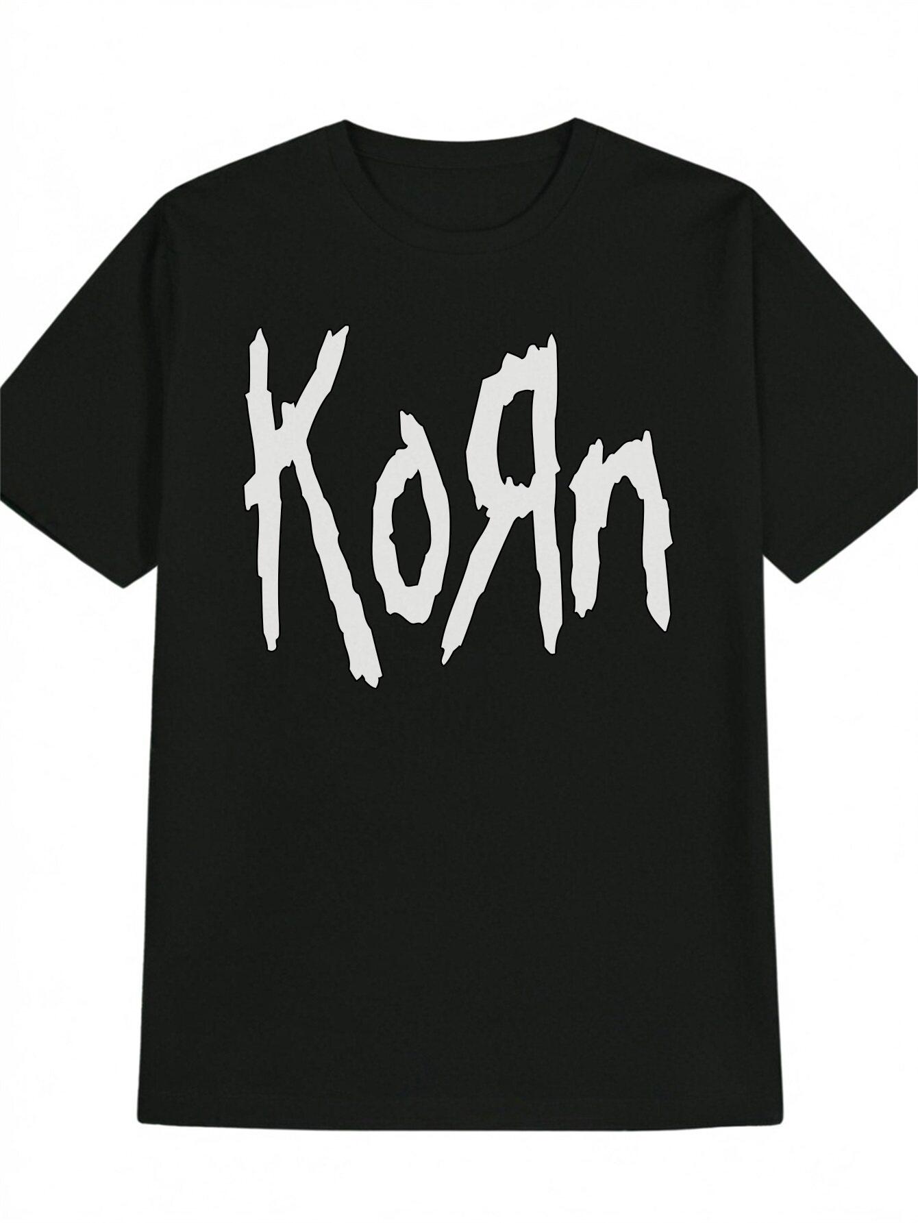 Casual Black T-shirt with KoAn White Letter Print - Short Sleeve M