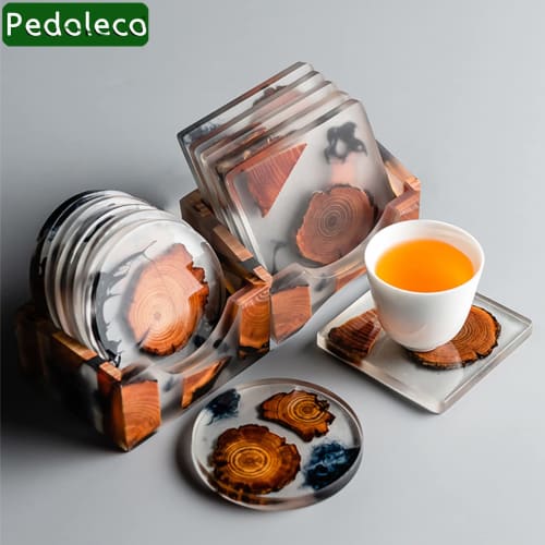 Pedoleco Coasters, Set of 6, with Storage Case, Crafts, Stylish Tea Trays, Dessert Plates, Thick, Waterproof, Decorative, Non-Slip/Insulated, Unpainte