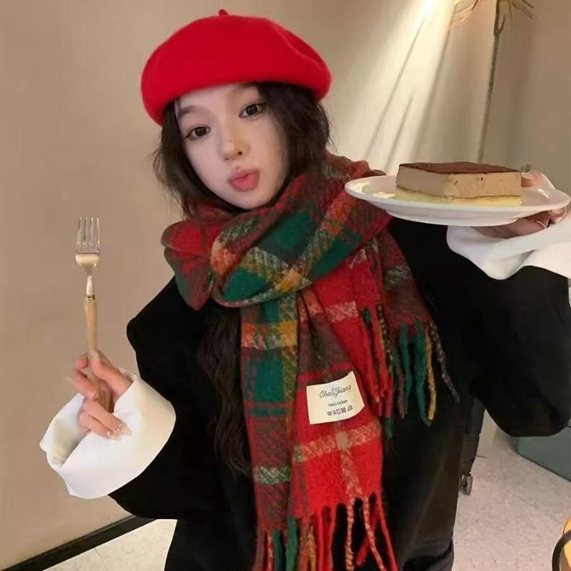 Christmas Plaid Red Scarf Autumn and Winter New Thickened Shawl Outdoor Travel Versatile Cold Warm Scarf Women