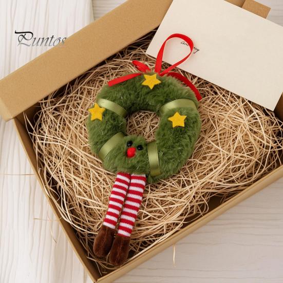 Holiday Gift Box Fillers Fluffy Christmas Hanging Ornaments, Small Wreath/Tree Plush Doll Pendant, Winter Xmas Toys for Windows Tree Decoration