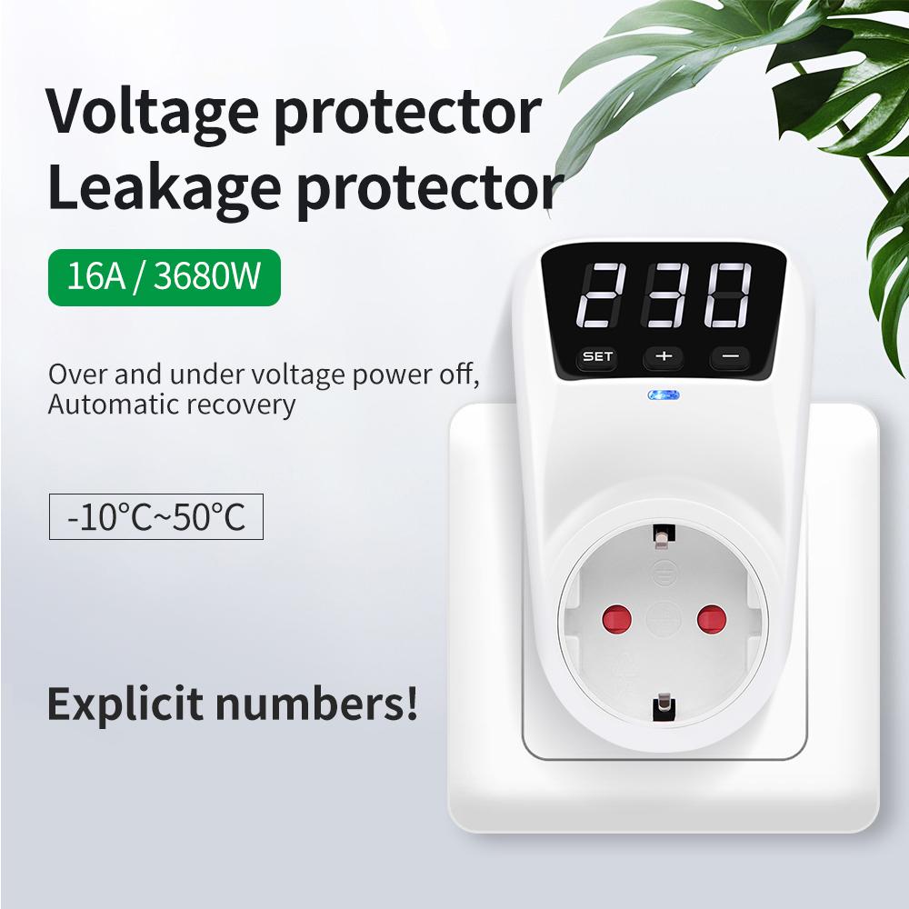 16A 230V Automatic Voltage Protector Switch Adjustable Power Surge Protection EU Socket Type Volt Safe For Home Appliances