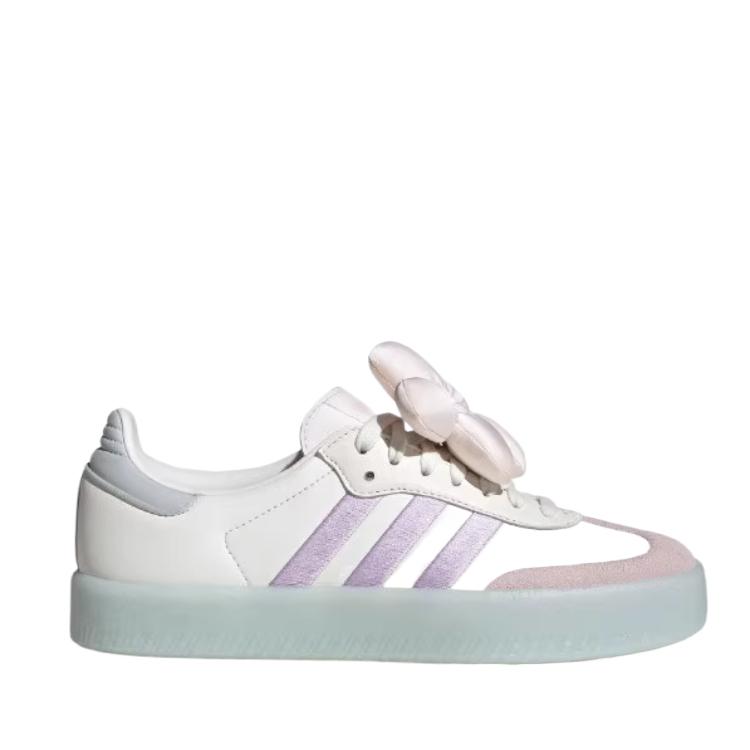 Adidas Originals Samba Leather Synthetic Comfortable Thin Sole Shock Absorption Low Top Skate Shoes Women Sneakers White Light-Purple JR3335