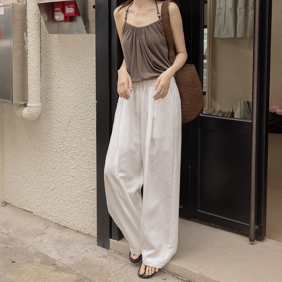 

VNOOK Women s Tencel Wide-Leg Pants - Spring/Summer 2026 Loose Slimming Floor-Length Style Small грязно-белый