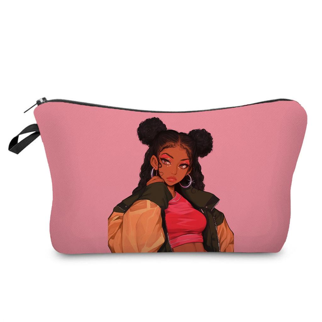 Women Black Girl Print Cosmetic Bag Toiletries Organize Travel Storage Case 6426