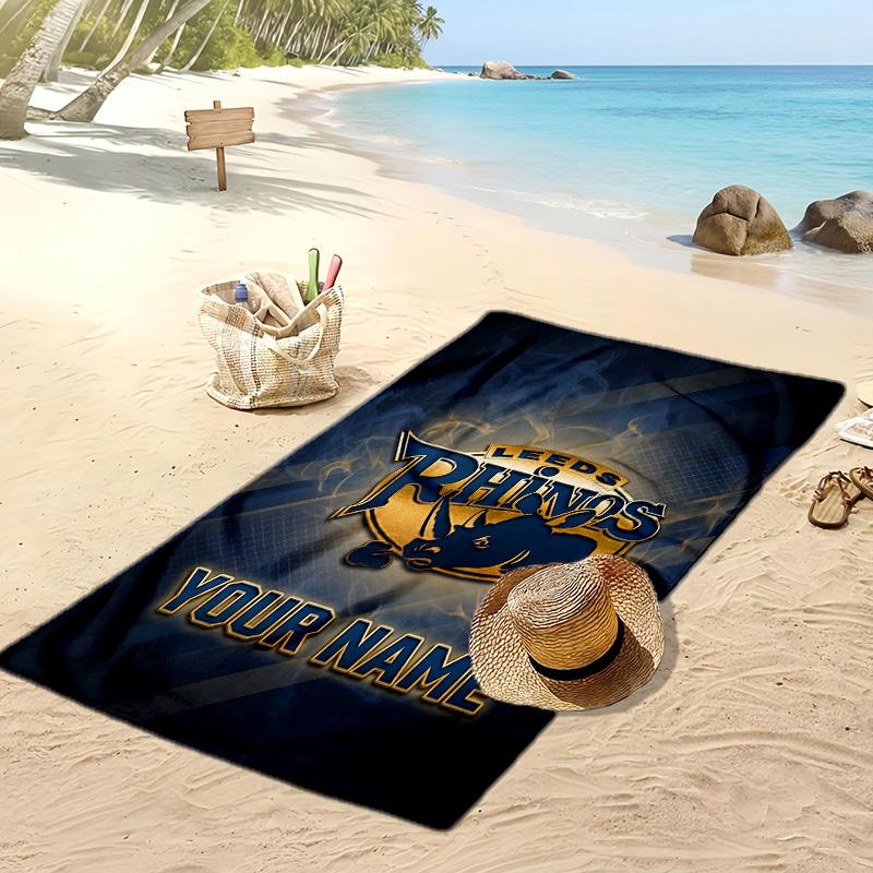 Leeds Rhinos Custom Beach Towel, Print Your Name Text Lightweight Absorbent Towel for Swimming Travel