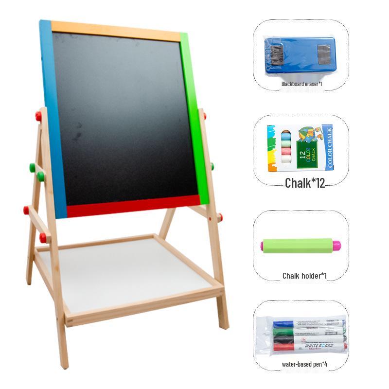 Kids' Double-Sided Magnetic Liftable Wooden Easel - Colorful Art & Drawing Toy