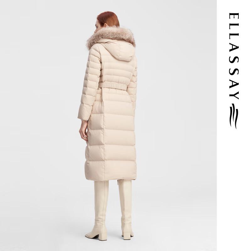 ELLASSAY EWE344L00100 Women's Long Goose Down Jacket with Fur Hood