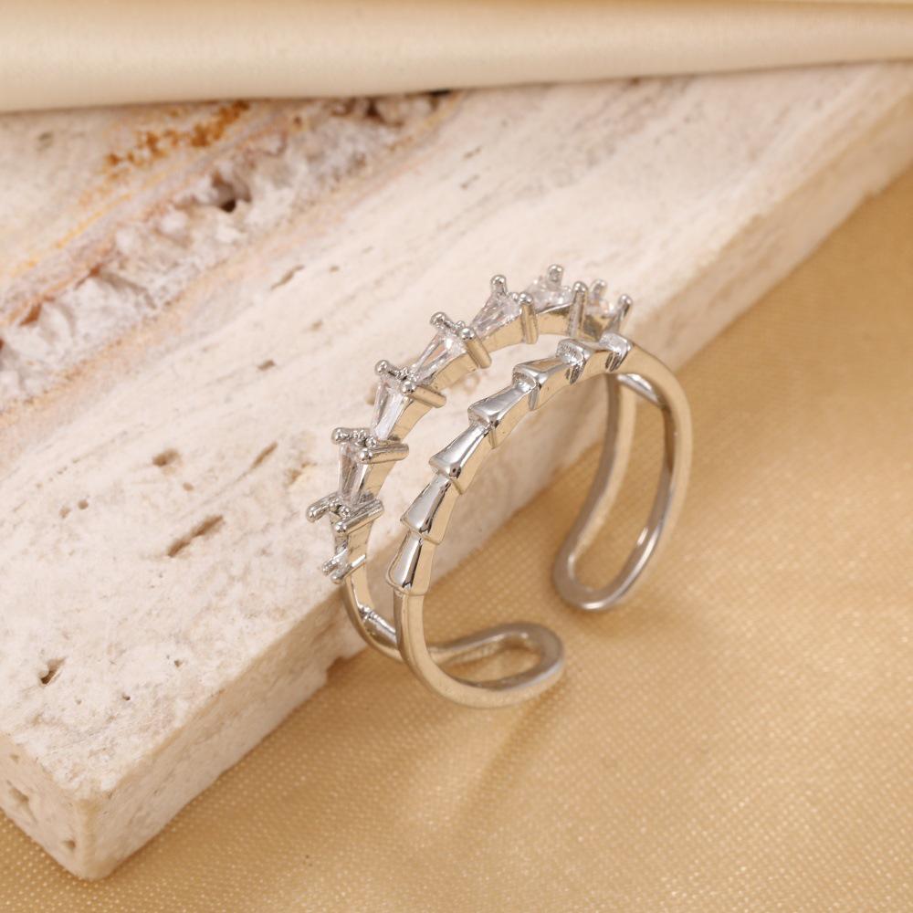 18K Gold Double Layer Open Ring with Micro-Paved Zircon—High-End Luxury Design for Women