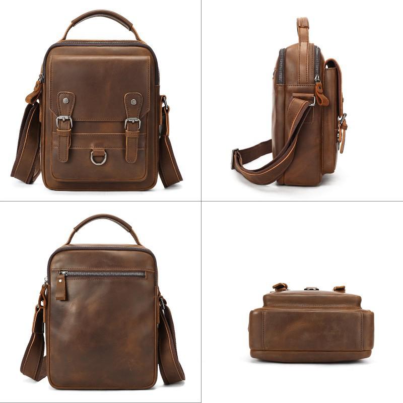 Genuine Leather Men's Shoulder Bag Trendy Retro Fashion Crossbody Crazy Horse Outdoor Travel