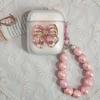Gradual Change Pink Bow Pearl Hanging Chain Anti-drop Bluetooth Headset Case Compatible with AirPods1/1st Generation Pro1/1 Creative