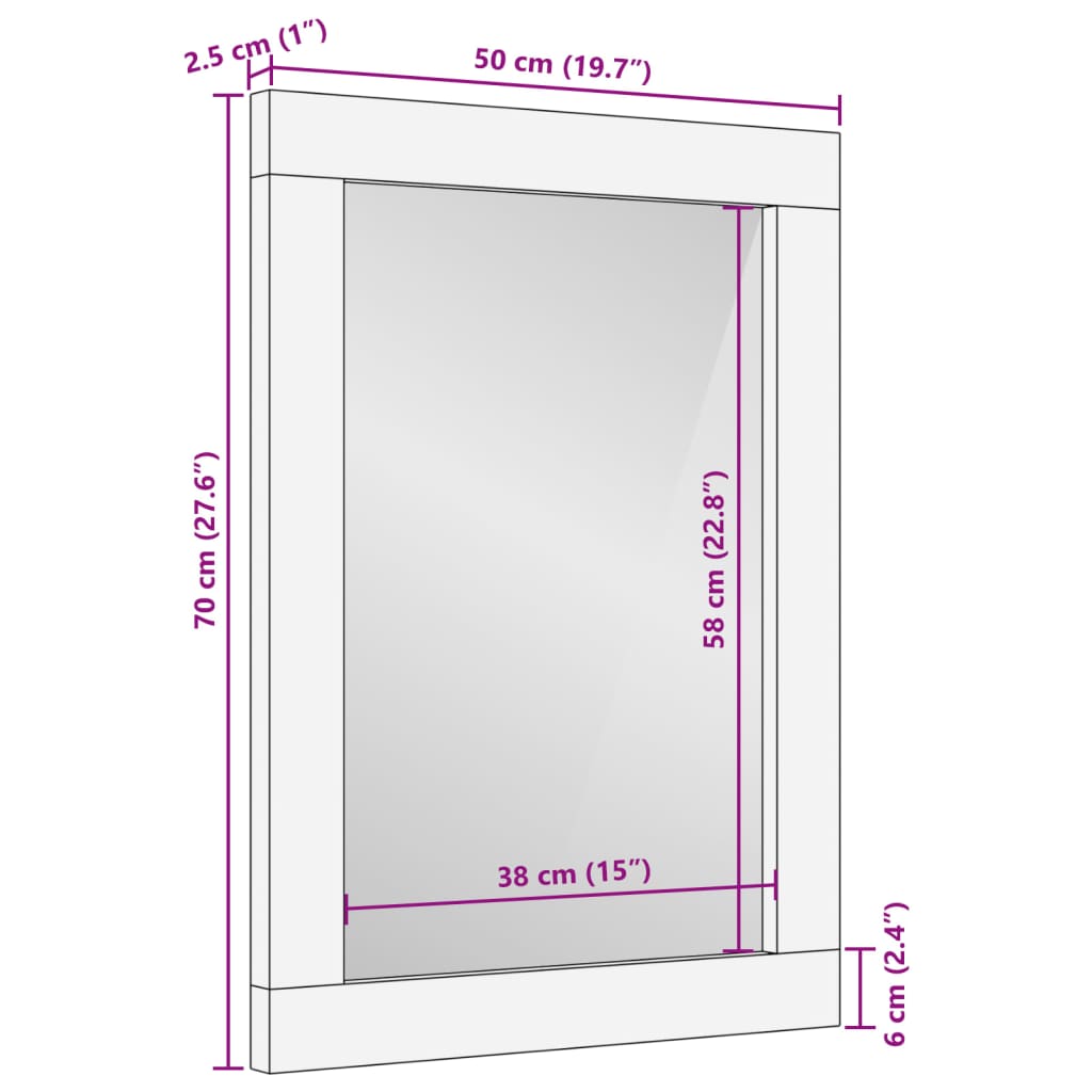 Bathroom Mirror 50x70x2.5 Cm Solid Mango Wood and Glass
