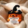 Hand Crocheted Seasonal Gift Handmade Crochet Positive Pumpkin with Witch Hat, Fall Boo Basket Stuffer, Woolen Ornament Mini Knitted Plush Figurine,