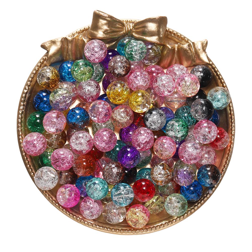 20-50pcs/lot Dark Color Transparent Cracked Glass Beads Round Bracelet Spacer Beads For DIY Necklace Jewelry Making Accessories