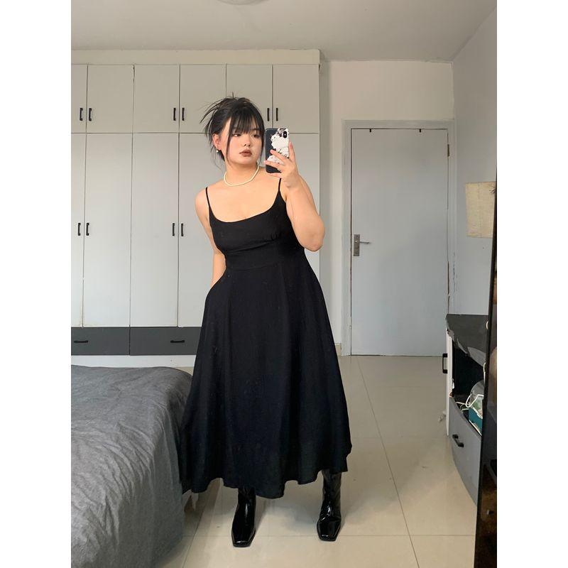 

Fishcake Plus Size Fashion Sexy Street Black Camisole Dress Female Summer Pure Color Slimming A- line Skirt Fat Girl White L