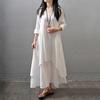 Women Fashion Autumn Casual Rayon Linen Long Sleeve Maxi Dress Kaftan