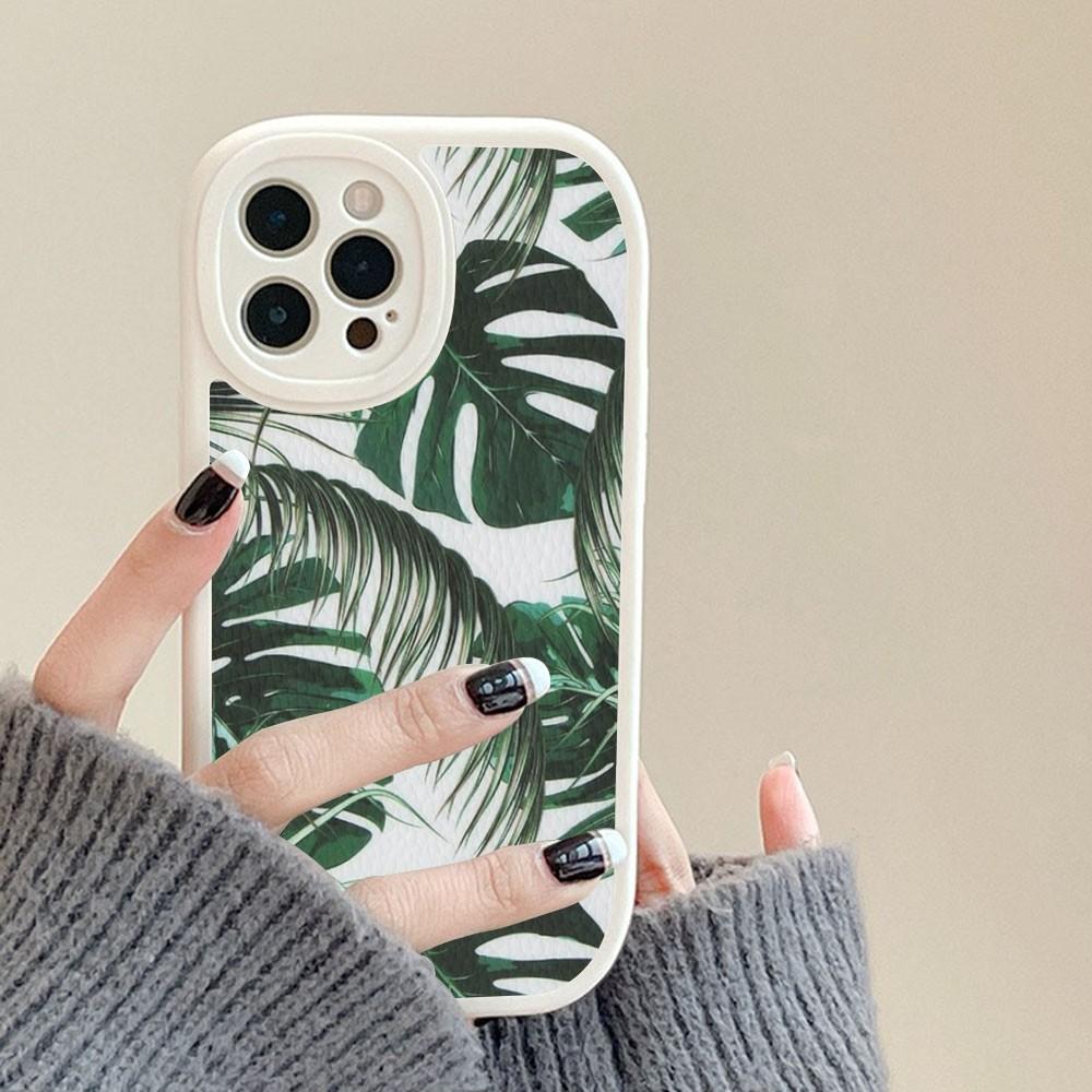 Blad Monstera Grön Telefonfodral Hårt Läder För IPhone 14 13 12 Mini 11 14 Pro Max Xs X Xr 7 8 Plus Fodral