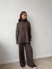 2025 Women's High Neck Wool Sweater & Slit Pants Set – European & American Loose Casual Two-Piece