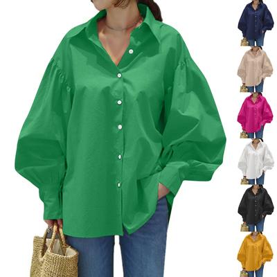 Women's Casual Long Sleeve Lapel Button-down Blouse In Solid Color