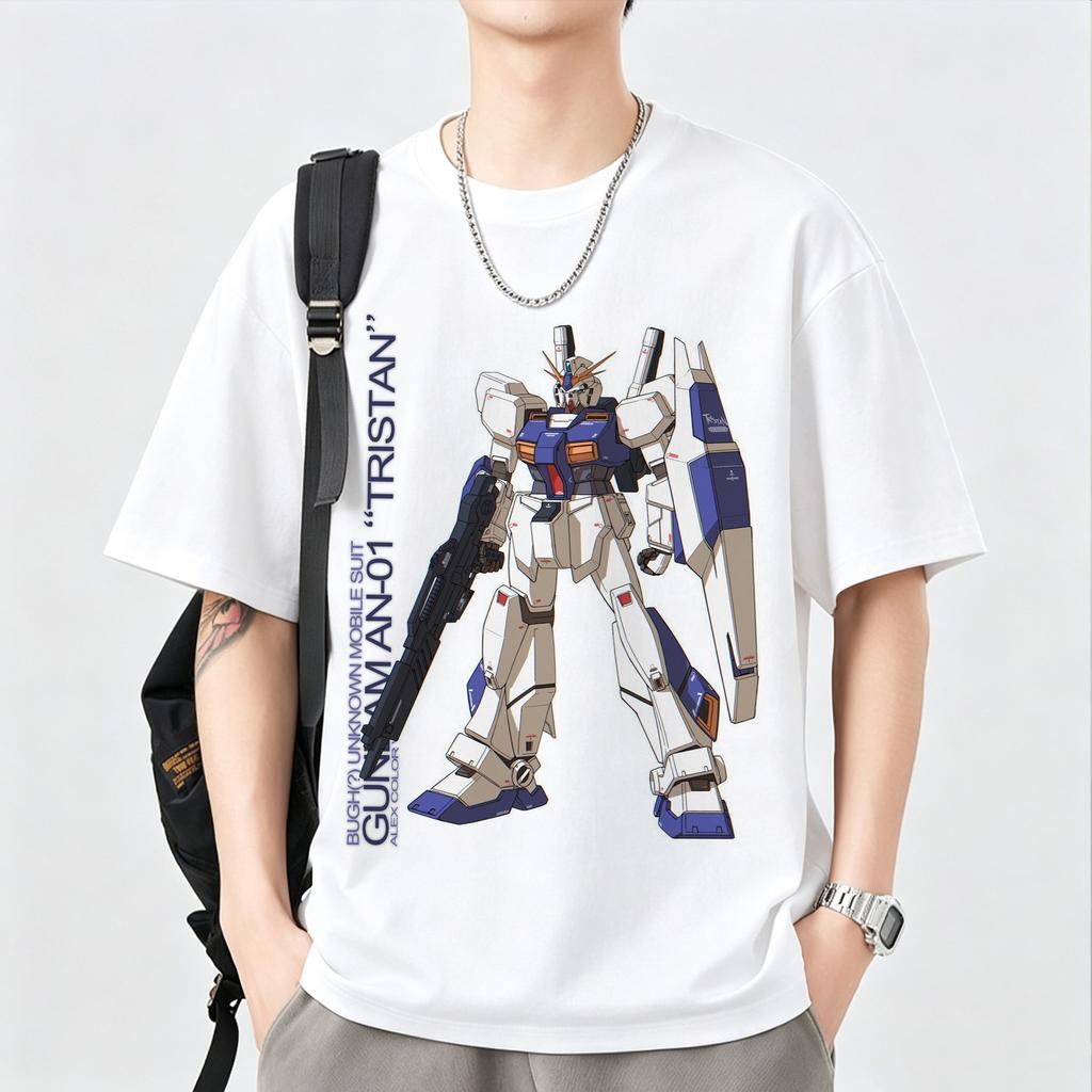 Japanese Anime Mobile Suit RX Gundam Summer Short Sleeve Cotton Print Tshirts Unisex Women Harajuku Yk Streetwear Tee Tops