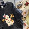 Women's American High Street Cartoon Print Washed Summer T-shirt - Korean Style Distressed Loose Fit