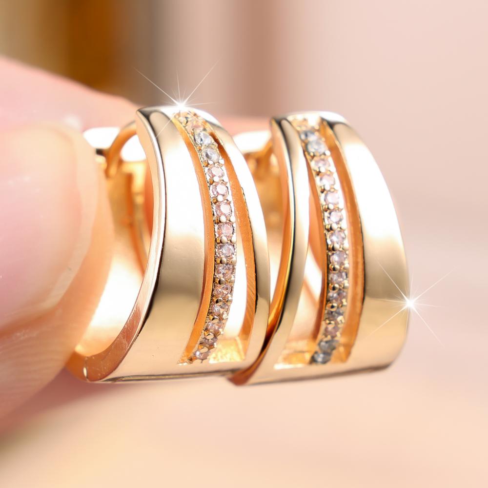 Shining Gold Color Hoop Zircon Earrings for Women Wedding Party Fashion Accessory