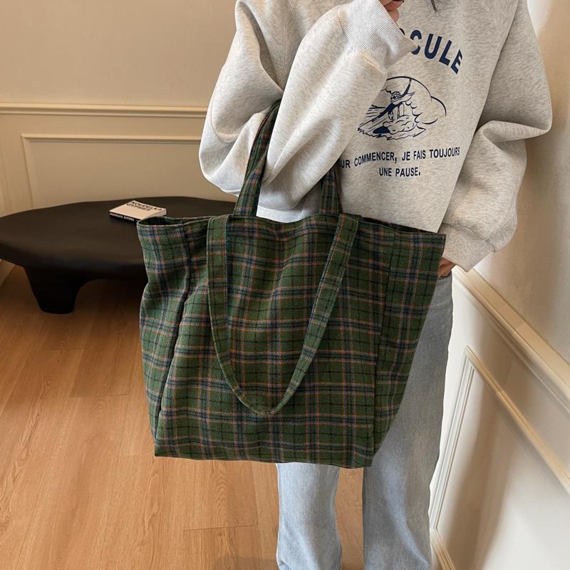 Women's Large Capacity Tote Bag Plaid Handbag Commuter Shoulder Bag