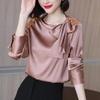 Cămașă din satin la modă de primăvară și toamnă Tricou cu mânecă lungă pentru femei